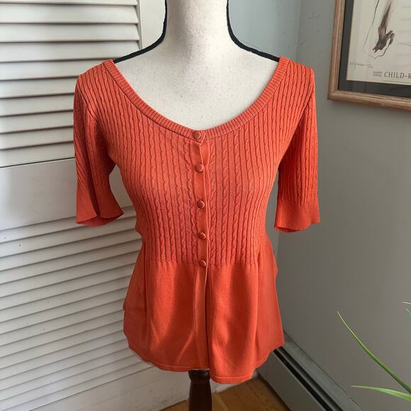 Vintage LINDA MATTHEWS Top Womens Medium Orange Babydoll Peplum Retro Y2K Preppy - Picture 1 of 9